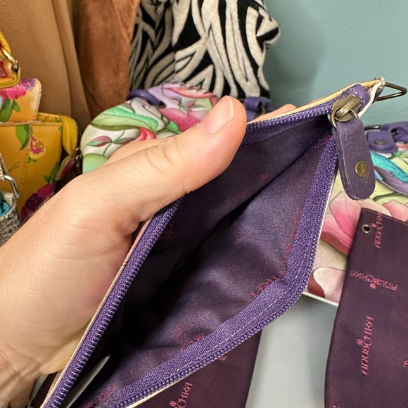 Anuschka Hand Painted Genuine LeatherHummingbird Floral Tote Bag/Accessories - Picture 13 of 16